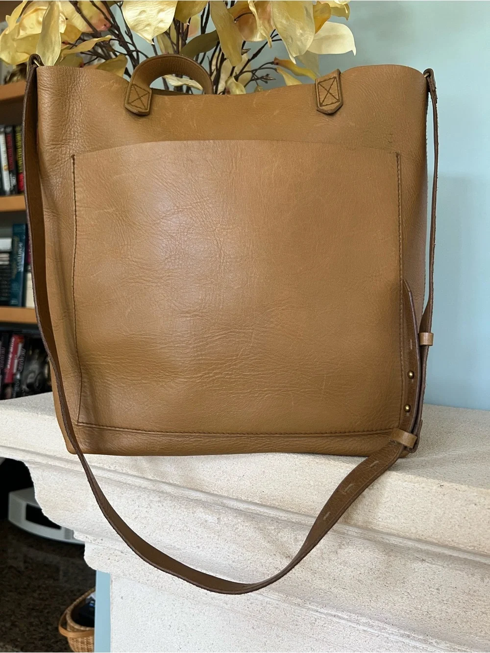 Madewell Medium Transport Tote English Saddle Leather Crossbody Bag